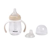 BÉABA, Biberon/Tazza di apprendimento 2 in 1, Tazza cannuccia per bambini, 100% impermeabile, a prova di perdite, facile da aprire, manici rimovibili, Tritan e Silicone, 210 ml, argilla