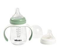 BÉABA-Biberon/Tazzadiapprendimento2in1-Tazzaconcannucciaperbambini-100% atenuta-Salvagoccia-Faciledaaprire-Maniciremovibili-TritaneSilicone-210ml-Verdesalvia