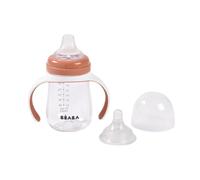 BEABA, Bicchiere Salvagoccia Per L'apprendimento 2 In 1, Tazza Con Cannuccia Per Bambini, 100% Antigoccia, Facile Da Aprire, Manici Rimovibili, Tritolo E Silicone, 210 Ml, Terracotta
