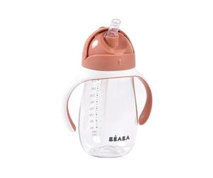 BEABA, Bicchiere Salvagoccia Per L'apprendimento 2 In 1, Tazza Con Cannuccia Per Bambini, 100% Antigoccia, Facile Da Aprire, Manici Rimovibili, Tritolo E Silicone, 300 Ml, Terracotta