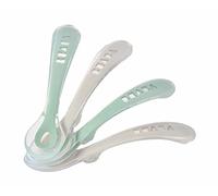 BÉABA - Cucchiai in Silicone per Neonati e Bambini - Set da 4 - Cucchiaini Bebé per lo Svezzamento - 2a infanzia - Flessibile - Punta arrotondata - Manico Ergonomico - verde e grigio