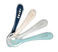 BÉABA - Cucchiai in Silicone per Neonati e Bambini, Set da 4, Cucchiaini Bebé per lo Svezzamento, 2a Infanzia, Flessibile, Punta Arrotondata, Manico Ergonomico, Arcobaleno