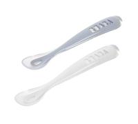 BÉABA - Cucchiaio in Silicone per Bebè e Neonato, Cucchiaino Svezzamento, Set di 2, Con Custodia di Trasporto, Blu