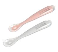 BÉABA - Cucchiaio in Silicone per Bebè e Neonato, Cucchiaino Svezzamento, Set di 2, Con Custodia di Trasporto, Rosa
