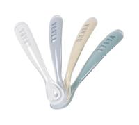 BÉABA - Cucchiaio in Silicone per Bebè e Neonato, Cucchiaino Svezzamento, Set di 4, Con Custodia di Trasporto, Arcobaleno