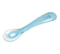 BÉABA - Cucchiaio in Silicone per Neonati e Bambini, Set da 4, Cucchiaino Bebé per lo Svezzamento, 2a Infanzia, Flessibile, Punta Arrotondata, Manico Ergonomico, Blu