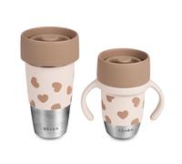 BÉABA Mini & Me, Set Borraccia Mug Termica e Tazza Apprendimento Inox Click & Drink, Duo Genitore-Bambino, Tazza 360° Senza Valvola, Anti-Perdita, Evolutiva, 480 mL & 240 ml, Big Love