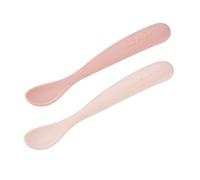 BÉABA Set 2 Cucchiaini Silicone Bebè 1ª Età - Dai 4 Mesi, Morbidi, Punta Arrotondata, Manico Lungo Ergonomico, Custodia da Trasporto, Finitura Anti-Polvere - Marshmallow/Zucchero Filato