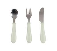 BÉABA, Set 3 Posate Per Bambini Da Apprendimento In Acciaio Inox, Seconda Età, Da 12 Mesi, Presa Facile Per Il Bambino, Verde Grigiastro