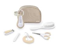 BÉABA Nomade - Astuccio da toilette per neonati, 7 accessori essenziali dalla nascita, termometro, tagliaunghie, forbici, spazzola, anello per dentizione, formato compatto con scomparti
