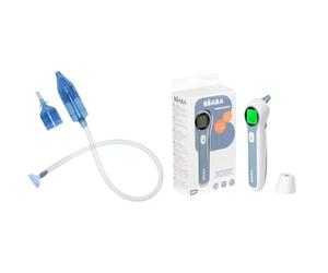 BÉABA, set di 1 mosca per bambini e 1 termometro digitale a infrarossi, aspiratore nasale manuale Minidoo e termosonda per fronte, orecchio, misurazione ambientale, allarme febbre