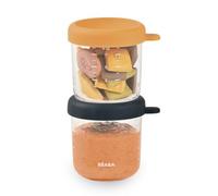 BÉABA - Set di 2 Contenitori Pappa, Vasetti in Vetro per la Conservazione, Porzioni Freezer Svezzamento, Neonati e Bambini, Scala Graduata Misurazione, Termoresistente, 250 ml, Blu notte/Miele