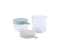 BÉABA - Set di 2 Vasetti in Vetro di Conservazione delle Pappe, per Neonato e Bambini, Scala Graduata per la Misurazione, Termoresistente, 150 ml + 250 ml, Verde Arioso/ Blu Nebbia leggera