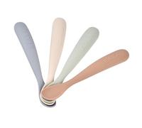 BÉABA, Set di 4 cucchiai in silicone per neonato/bambino 1° età, da 4 mesi, morbido, punta arrotondata, manico lungo ed ergonomico, finitura antipolvere, silicone non appiccicoso, naturale