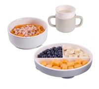 BÉABA, Set Pappa in Porcellana, Piatto, Ciotola e Tazza, Blu-grigio | Porcellana robusta, materiale igienico, ventose rimovibili, piatto, ciotola e tazza, microonde e lavastoviglie