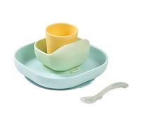 BÉABA - Set Pappa in Silicone, 4 Pezzi : Piatto + Scodella + Ciotola + Cucchiaino Svezzamento, Antiscivolo : con Ventosa, per Bambini e Neonato, Giallo