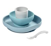 BÉABA - Set Pappa in Silicone, 4 Pezzi : Piatto + Scodella + Ciotola + Cucchiaino Svezzamento, Antiscivolo : con Ventosa, per Bambini e Neonato, Multicolore (Giungla)