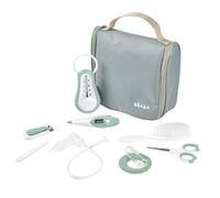 BÉABA - Set per la Cura del Bambino, Kit Completo de 9 Accessori: Termometro da Bagno Digitale, Aspiratore nasale, Massaggiatore di Gengive, Borsa da Toilette da Viaggio, Verde Salvia