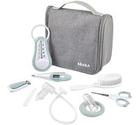 BÉABA - Set per la Cura del Bambino, Kit Completo de 9 Accessori: Termometro da Bagno Digitale, Aspiratore nasale, Massaggiatore di Gengive, Borsa da Toilette da Viaggio, Green Blue
