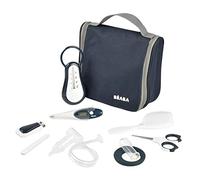BÉABA Set per la Cura del Bambino, Kit Completo de 9 Accessori, Termometro da Bagno Digitale, Aspiratore nasale, Massaggiatore di Gengive, Borsa da Toilette da Viaggio, Blu notte