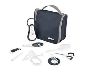 BÉABA Set per la Cura del Bambino, Kit Completo de 9 Accessori, Termometro da Bagno Digitale, Aspiratore nasale, Massaggiatore di Gengive, Borsa da Toilette da Viaggio, Blu notte