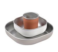 BEABA, Set Svezzamento Per La Pappa, Acciaio Inox, 3 Pezzi, Bicchiere + 2 Piatti, Lavabile In Microonde, Lavastoviglie, Robusto, Leggero, Infrangibile, Antiscivolo Coperchio In Silicone, Terracotta