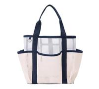 Beach Bag, Foldable Cosmetic Pouch, 16.54x7.09x11.02 inches, Large Mesh Storage Bag, Breathable Organizer, Ideal for Cosmetics, Camping, Poolside, Yoga, Navy Blue/Light Pink