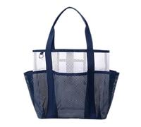 Beach Bag, Foldable Cosmetic Pouch, 16.54x7.09x11.02 inches, Large Mesh Storage Bag, Breathable Organizer, Ideal for Cosmetics, Camping, Poolside, Yoga, Navy Blue/Light Pink