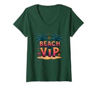 Beach Bar VIP: Cocktail Paradiso Tropicale Maglietta con Collo a V, Donna, Verde Foresta, XXL