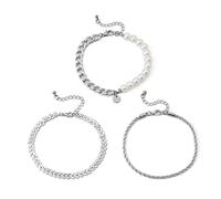 Beach Bikini Body Chain Waist Chain Body Jewelry for Women and Girls, 3Pcs Women Anklets Twist Chain Faux Jewelry Vintage Multilayer Anklets Footwear(Silver)