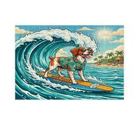 Beach Brittanys - Puzzle da 300 pezzi con cane da surf per adulti, puzzle in legno costiero con cuccioli estivi, decorazione stampata a onde fresche per intrattenimento creativo