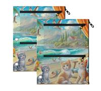 Beach Cats - Astuccio per matite e matite, grande capacità, per la scuola, confezione da 2