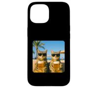 Beach Cats Drinking Beer Meme Funny Summer Waiter Bar man Custodia per iPhone 15