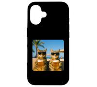 Beach Cats Drinking Beer Meme Funny Summer Waiter Bar man Custodia per iPhone 16