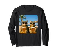 Beach Cats Drinking Beer Meme Funny Summer Waiter Bar Man Maglia a Manica