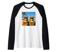 Beach Cats Drinking Beer Meme Funny Summer Waiter Bar Man Maglia con Maniche Raglan