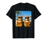 Beach Cats Drinking Beer Meme Funny Summer Waiter Bar Man Maglietta
