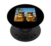 Beach Cats Drinking Beer Meme Funny Summer Waiter Bar man PopSockets PopGrip Adesivo