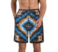 Beach Costume da Bagno Native American Diamond Southwestern Aztec Brown Blue Asciugatura Veloce Pantaloncini da Bagno Uomo Regolabile Short Mare Corti da Spiaggia per Volley Attivitá Surf 3XL