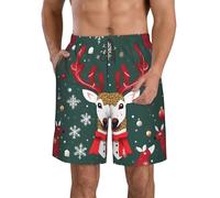 Beach Costume da Spiaggia Christmas Deer con Taschino Pantaloncini da Bagno Uomo Elastica Calzoncini da Beach per Spiaggia Surf Volley S