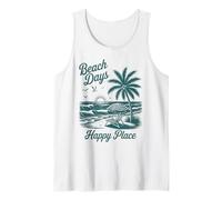 Beach Days Happy Place Retro Tropical Tramonto Palma Oceano Canotta