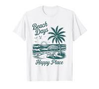 Beach Days Happy Place Retro Tropical Tramonto Palma Oceano Maglietta