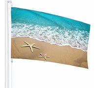 Beach Flag Decor 3x5 Ft Sabbia Onda Oceano Scena Acqua Mare Estate Stella Marina Costa Paesaggio Poliestere Stampato Motivo Decorazioni per Esterni per Case e Giardini