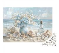 Beach Floral Still Life Jigsaw for Adults Educational: Beach with Shells And Bottle 1000 Piece Games for Home Decor 38x26cm/1000pcs