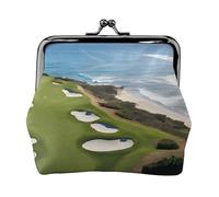 Beach Golf Course Print Double Clasp Metal Frame Leather Kiss Lock Change Pouch Wallet per le donne con chiavi, piccole borse, Nero , Taglia unica