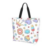 Beach in Sunset Time Borsa a tracolla con fantasia, organizer riutilizzabile, adatta per viaggi, palestra e yoga., Motivo torta, Taglia unica