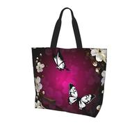 Beach in Sunset Time Borsa a tracolla con fantasia, organizer riutilizzabile, adatta per viaggi, palestra e yoga., Farfalla bianca e nera., Taglia unica