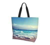 Beach in Sunset Time Borsa a tracolla con fantasia, organizer riutilizzabile, adatta per viaggi, palestra e yoga., Spiaggia nel tempo del tramonto, Taglia unica