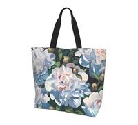 Beach in Sunset Time Borsa a tracolla con fantasia, organizer riutilizzabile, adatta per viaggi, palestra e yoga., Peonia bianca., Taglia unica