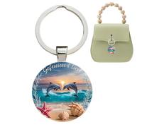 Beach Keychain Sunset Dolphin - Pendente Decorative Key Chain, Purse Wallet Backpack Souvenir, Women Men Stocking Stuffers Christmas | Purse Wallet Backpack Souvenir Women Men Stocking Stuffers